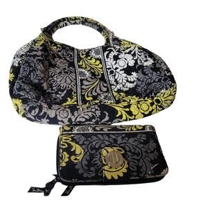 Vera Bradley Tote Bag Purse with Wallet  Bag Black White Gray Yellow